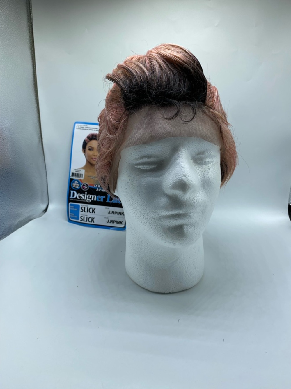 Pink & black  6 in double part lace front wig